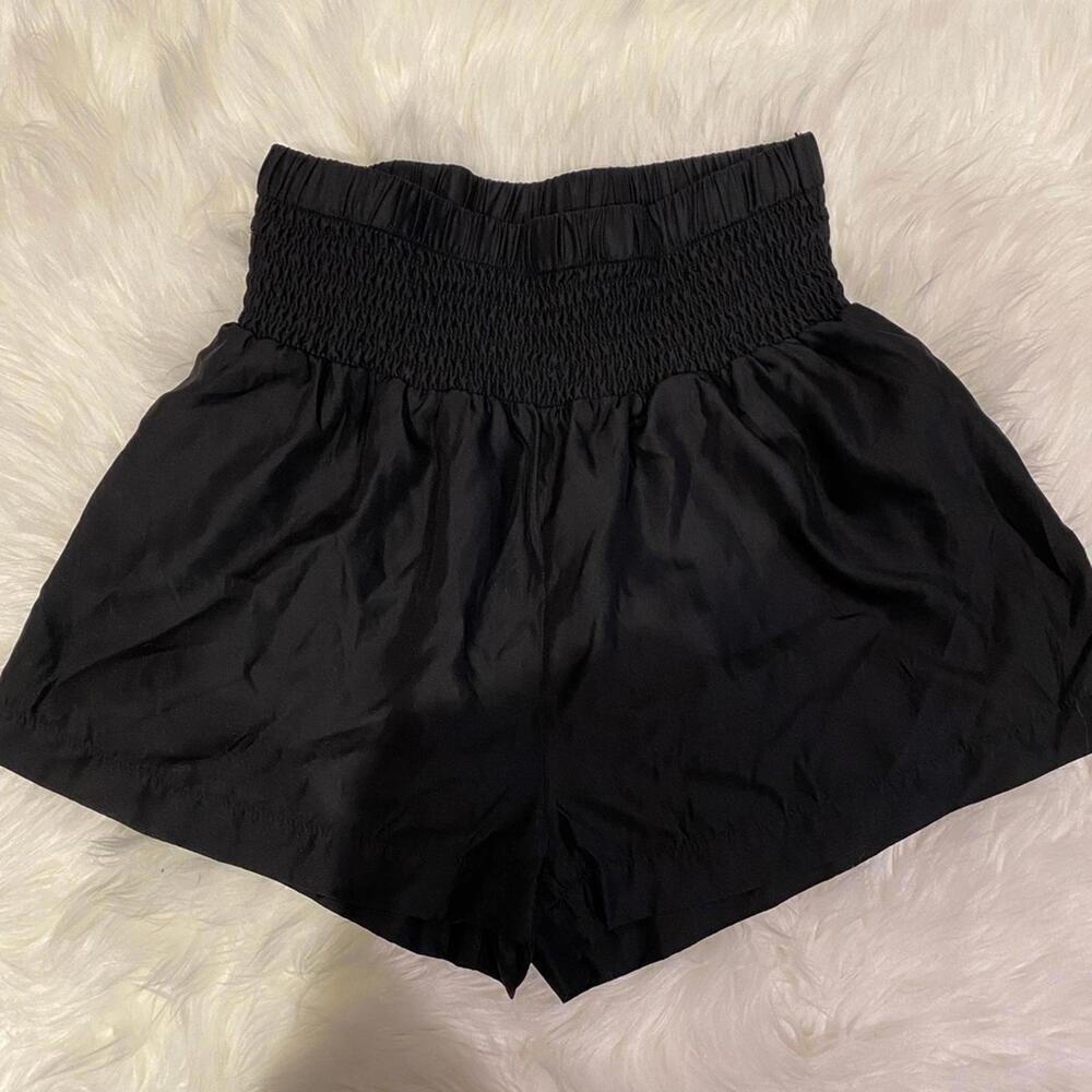 High waisted smocked dressy silky shorts black XS